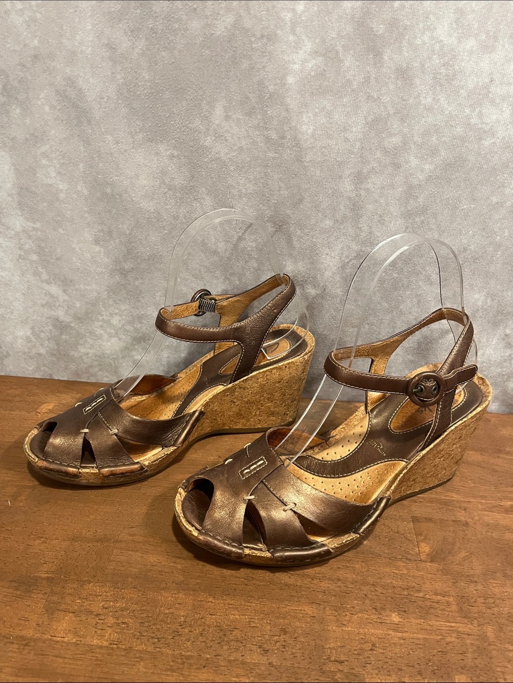 Clarks Brown Leather Cork Wedge Sandals
